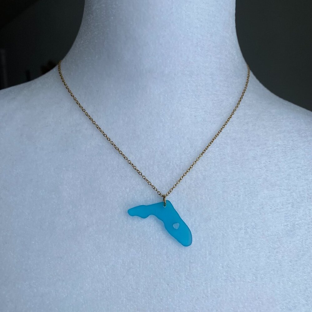 Florida Sea Glass Necklace 18K Gold-Plated Stainless Steel Summer Mermaid Tampa